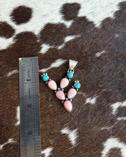 Pink Conch & Turquoise Cactus Pendant * Native
