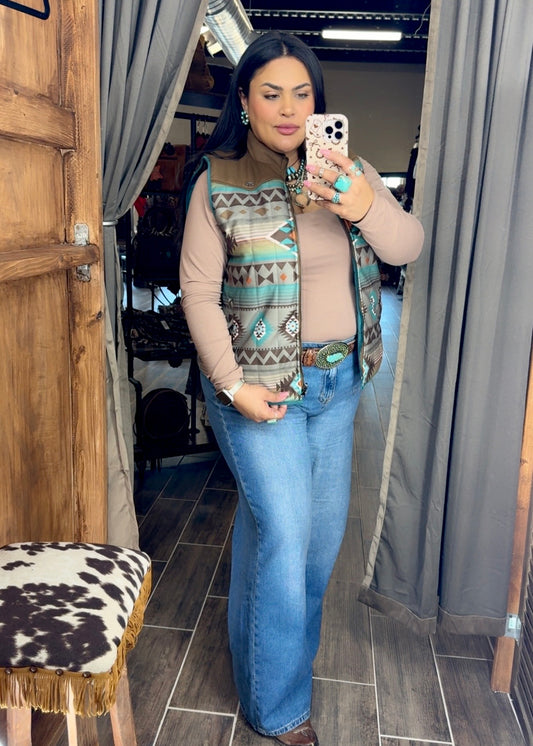 Aztec Teal Puffer Reversible Vest