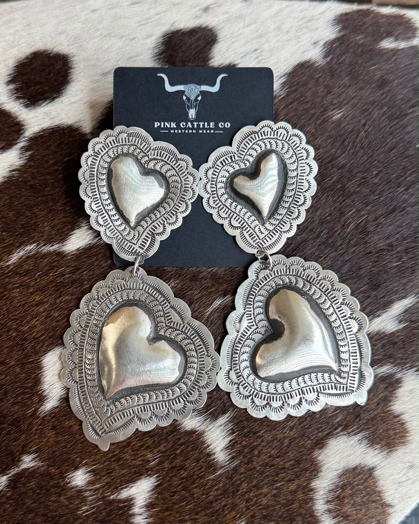 Double Heart Dangle Earrings *Native