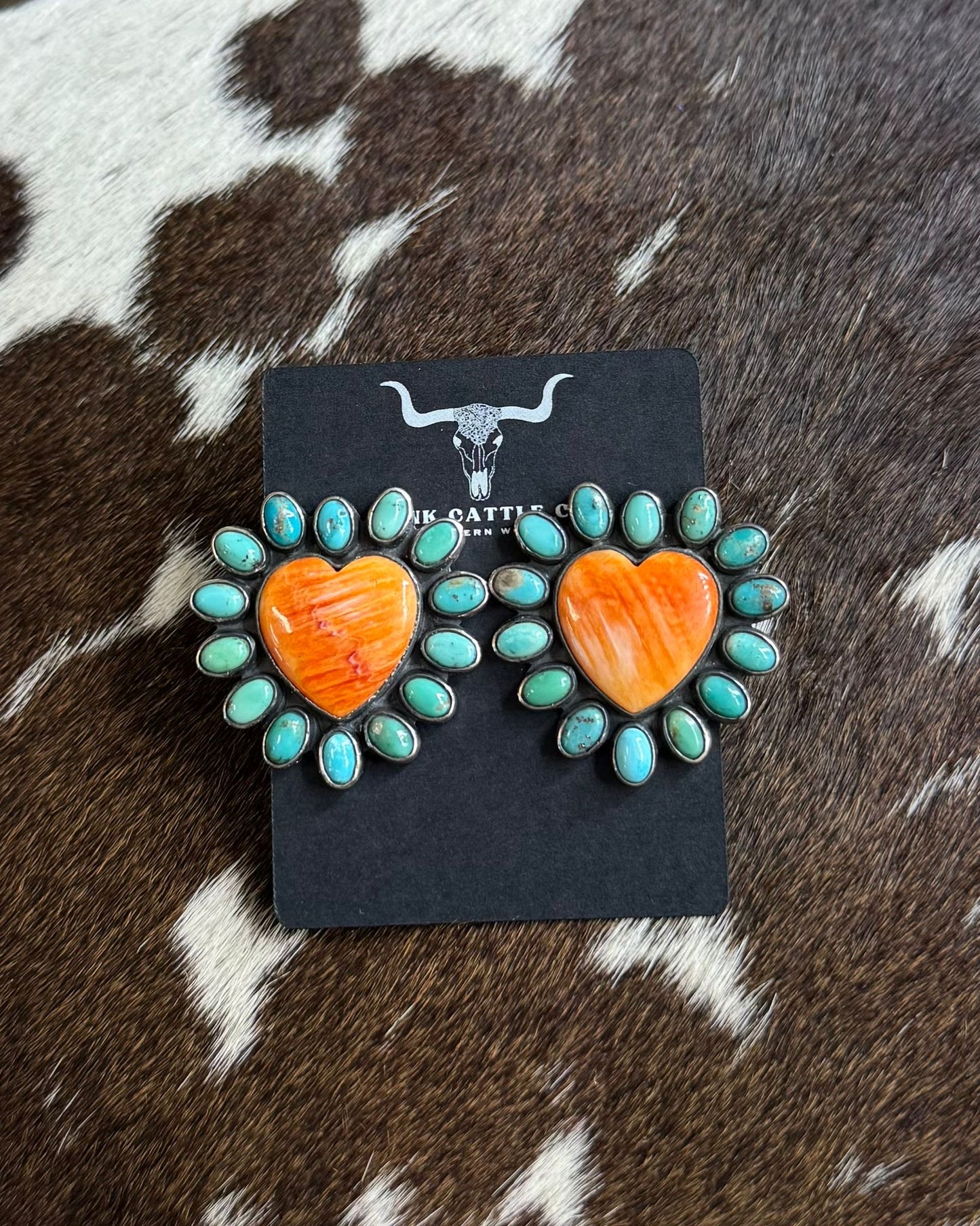 Federico Jimenez Spiny & Turq Heart Earrings