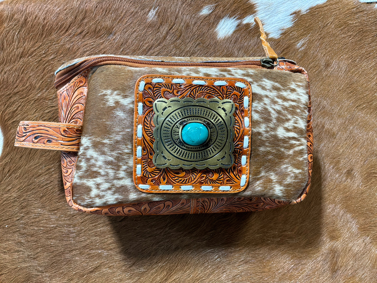 Turquoise Tooled Hideaway Bag