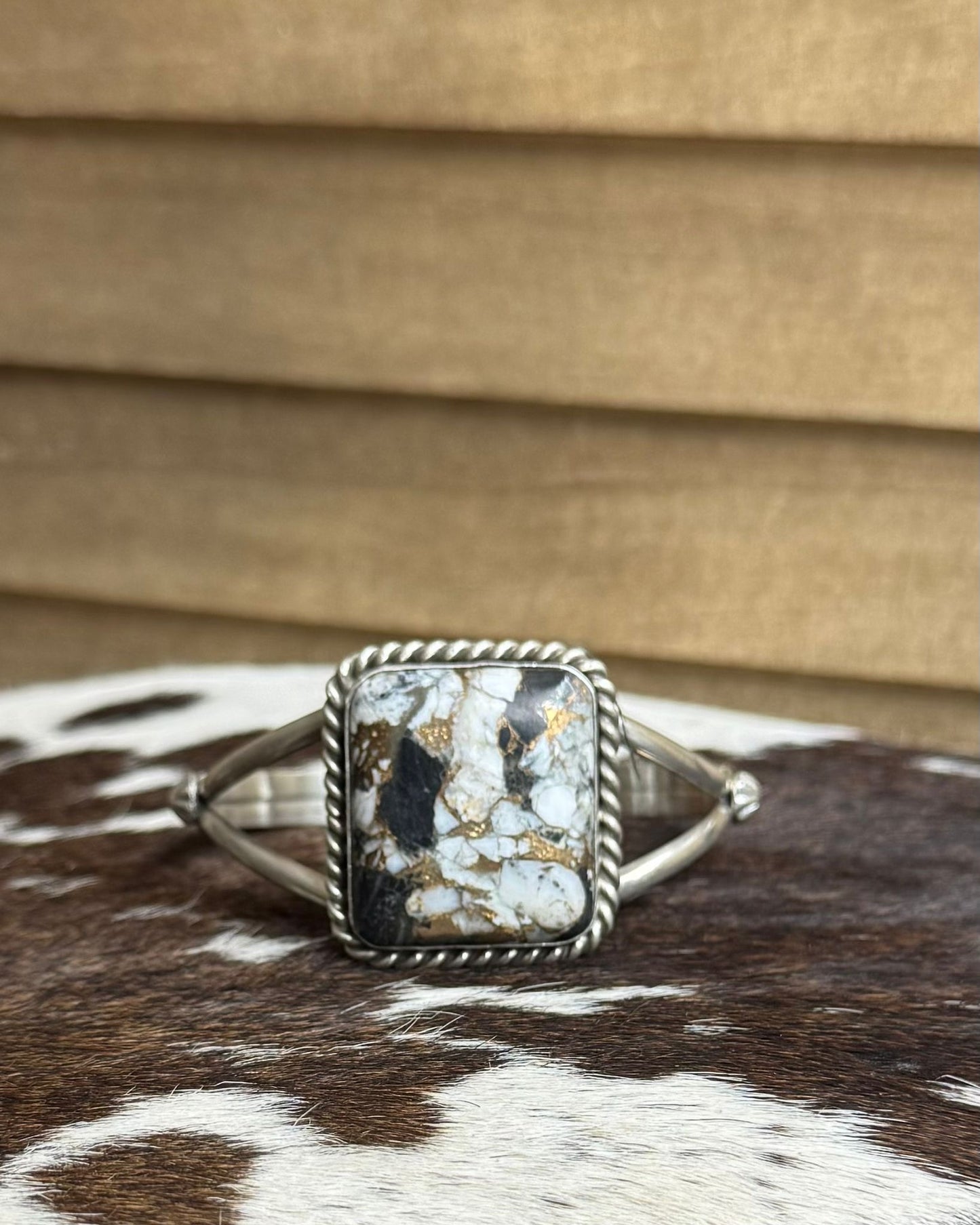White Buffalo Bronze Square Cuff *Native