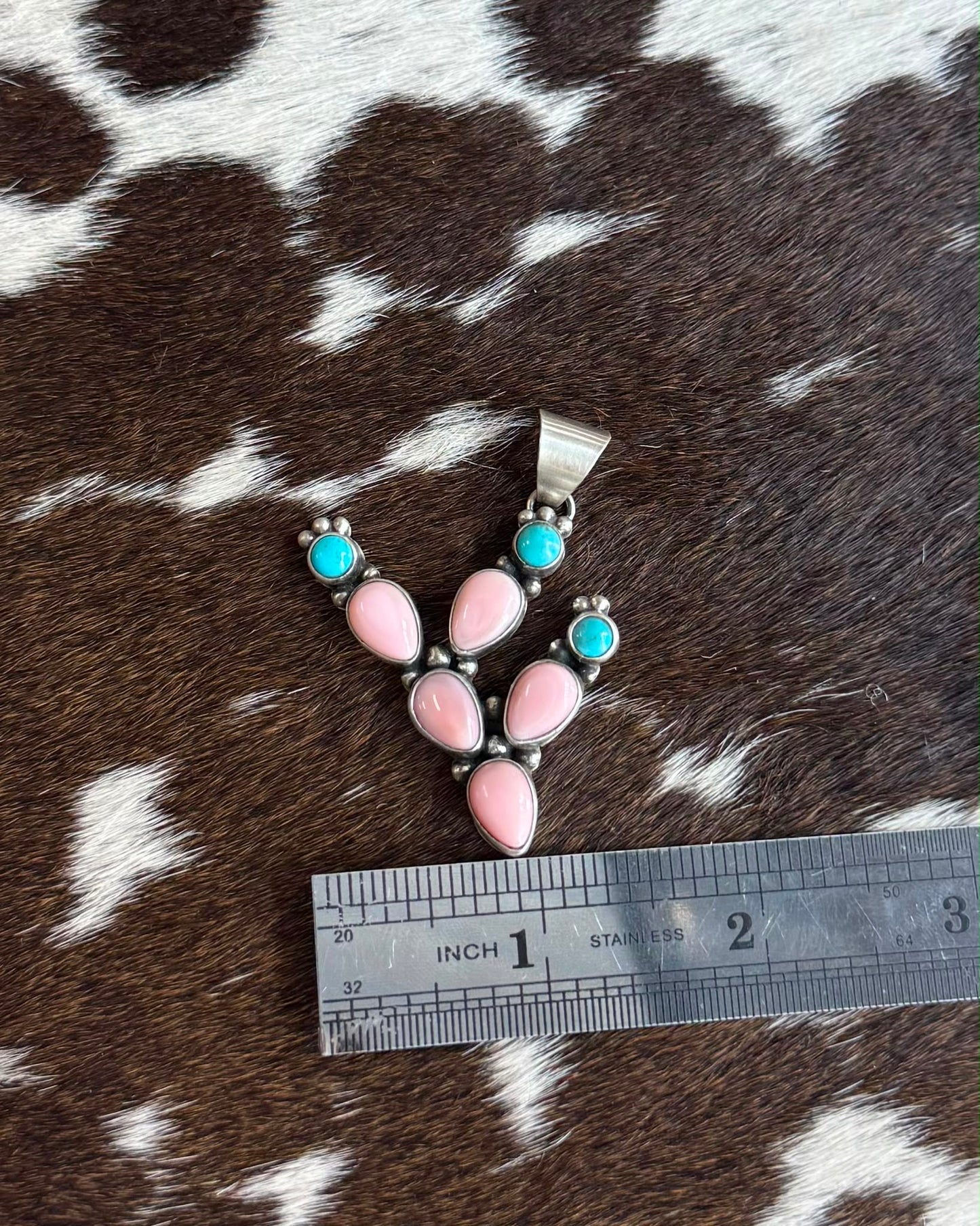 Pink Conch & Turquoise Cactus Pendant * Native