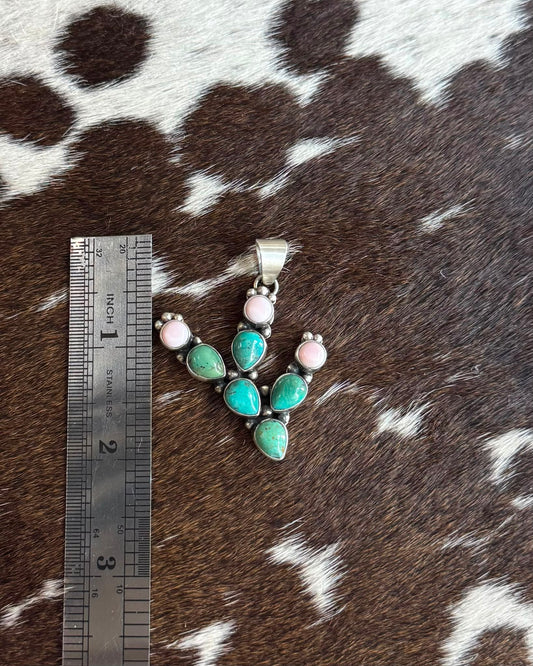 Turquoise & Pink Conch Cactus Pendant * Native