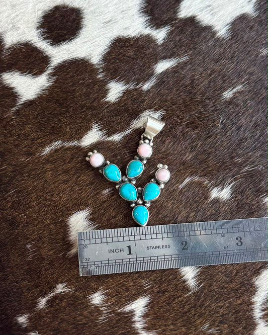 Turquoise & Pink Conch Cactus Pendant * Native