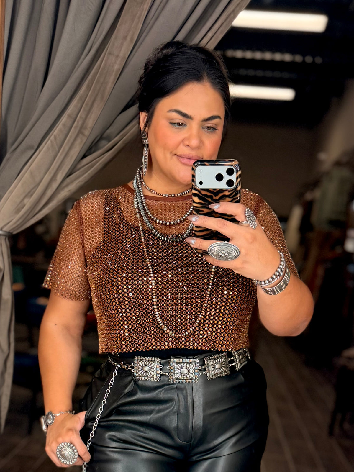 Brown Rhinestone Top