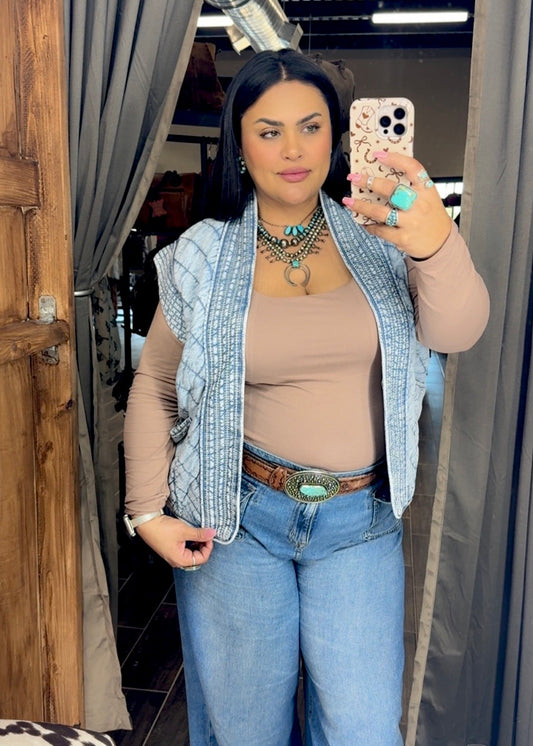 Quilted Denim Vest