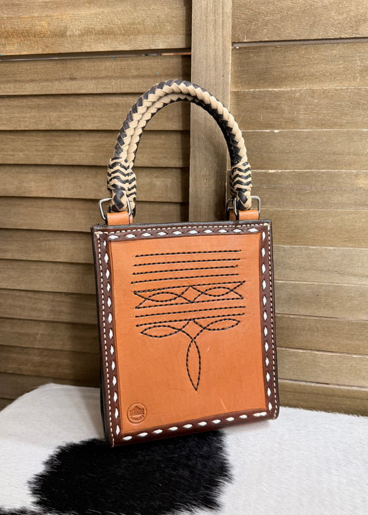 Floral Leather Boxy Handbag AS