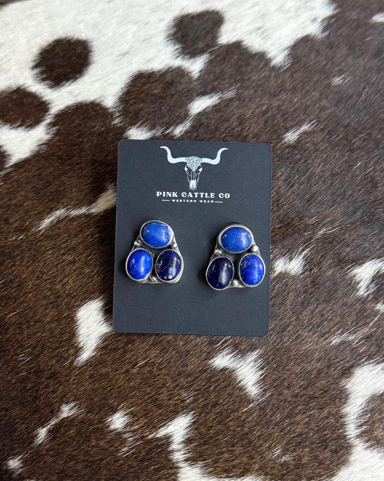 Lapis 3 Stone Cluster Earrings *Native