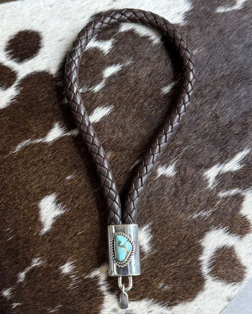 Brown Leather Turquoise Wristlet Fob *Native