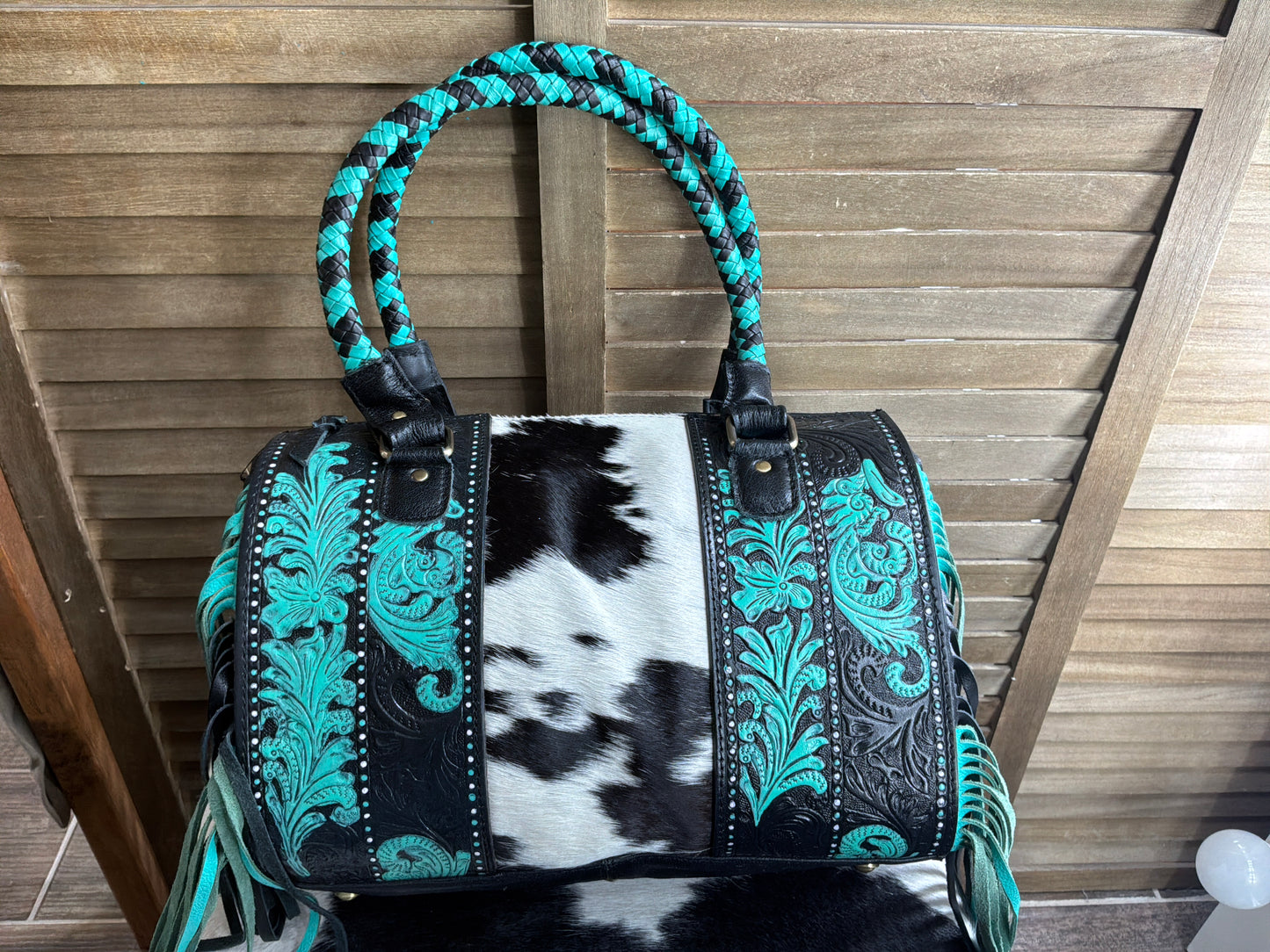 Tooled Fringe & Cowhide Bag