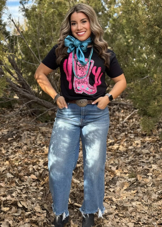 Dirt Is Cowgirl Glitter Tee (Pink)