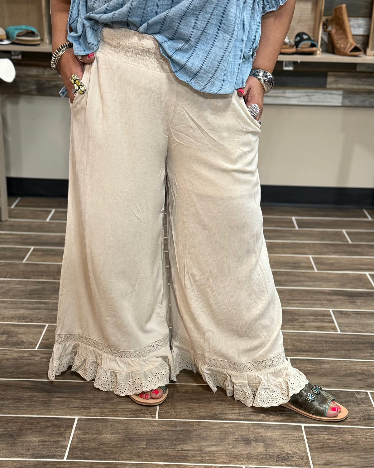 Ruffled Khaki Wide Leg