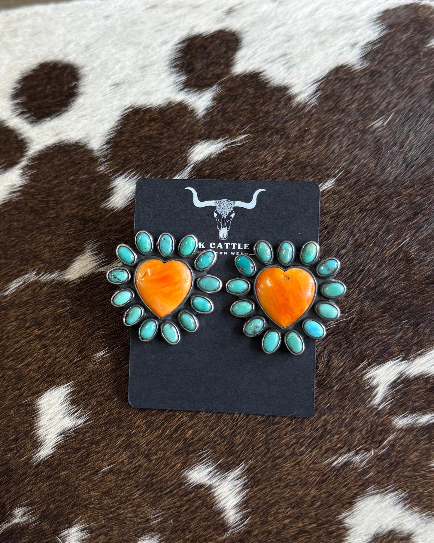 Federico Jimenez Spiny & Turq Heart Earrings