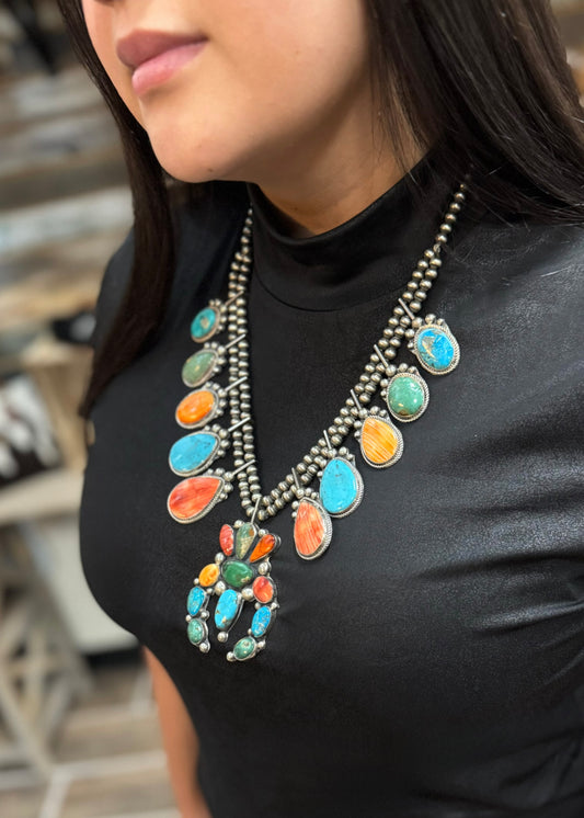 Multi Stone Squash Blossom Statement Necklace *Native