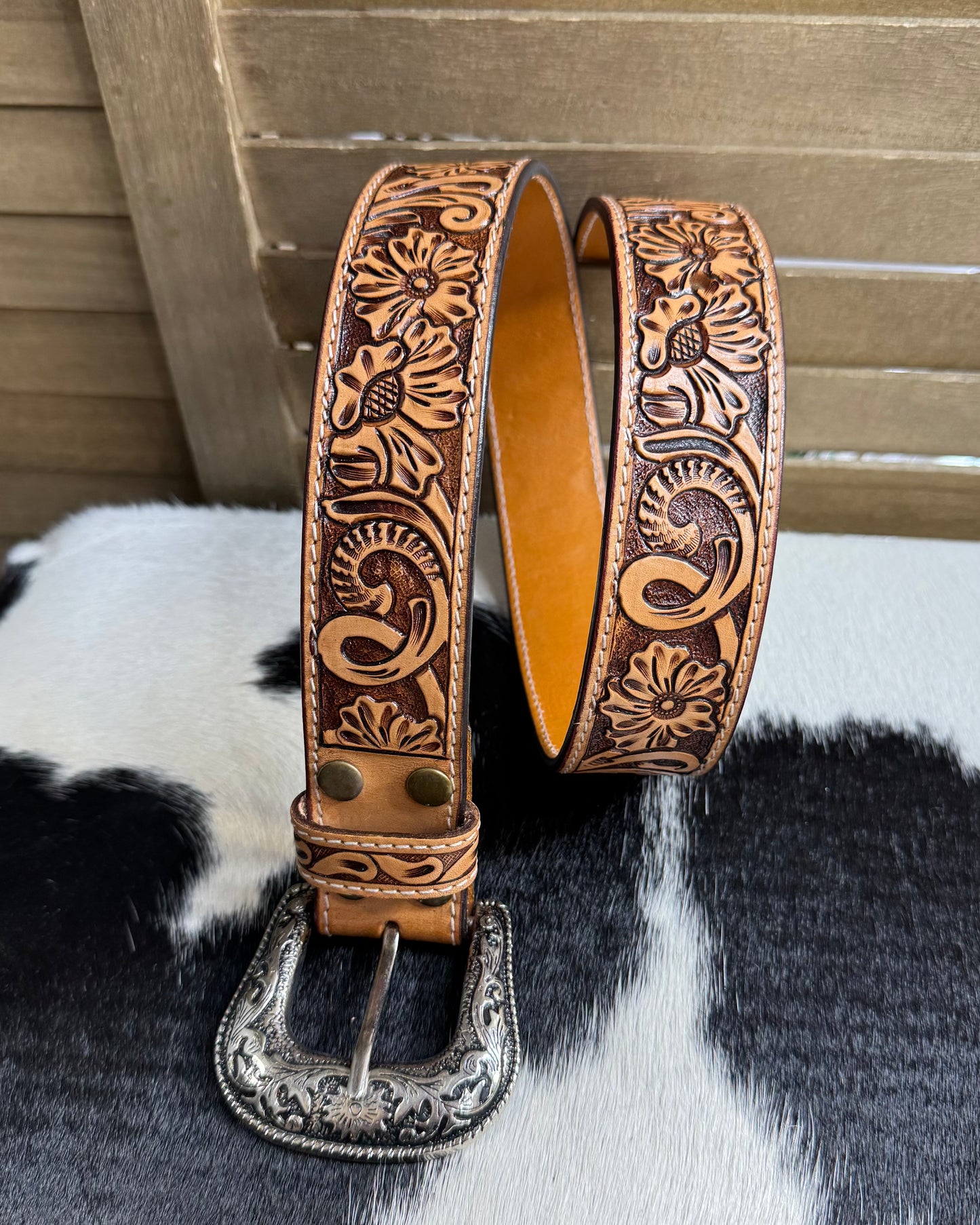 Floral Tooled Belt *Genuine Leather