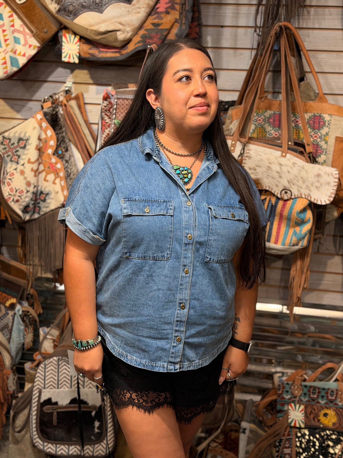 Oversized medium Wash Denim Shirt