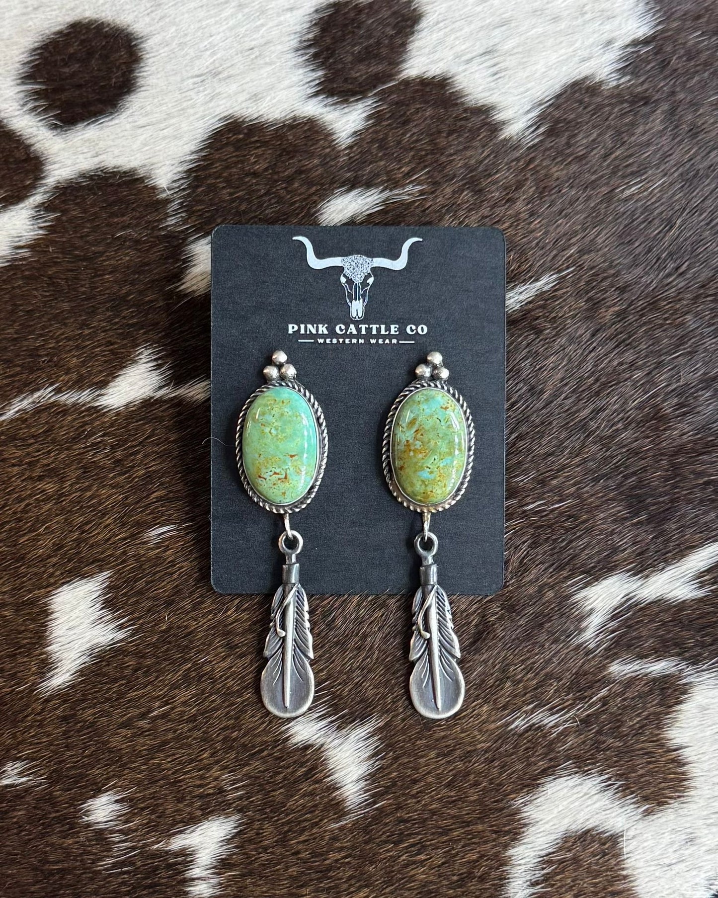 Green Turquoise Feather Earrings *Native