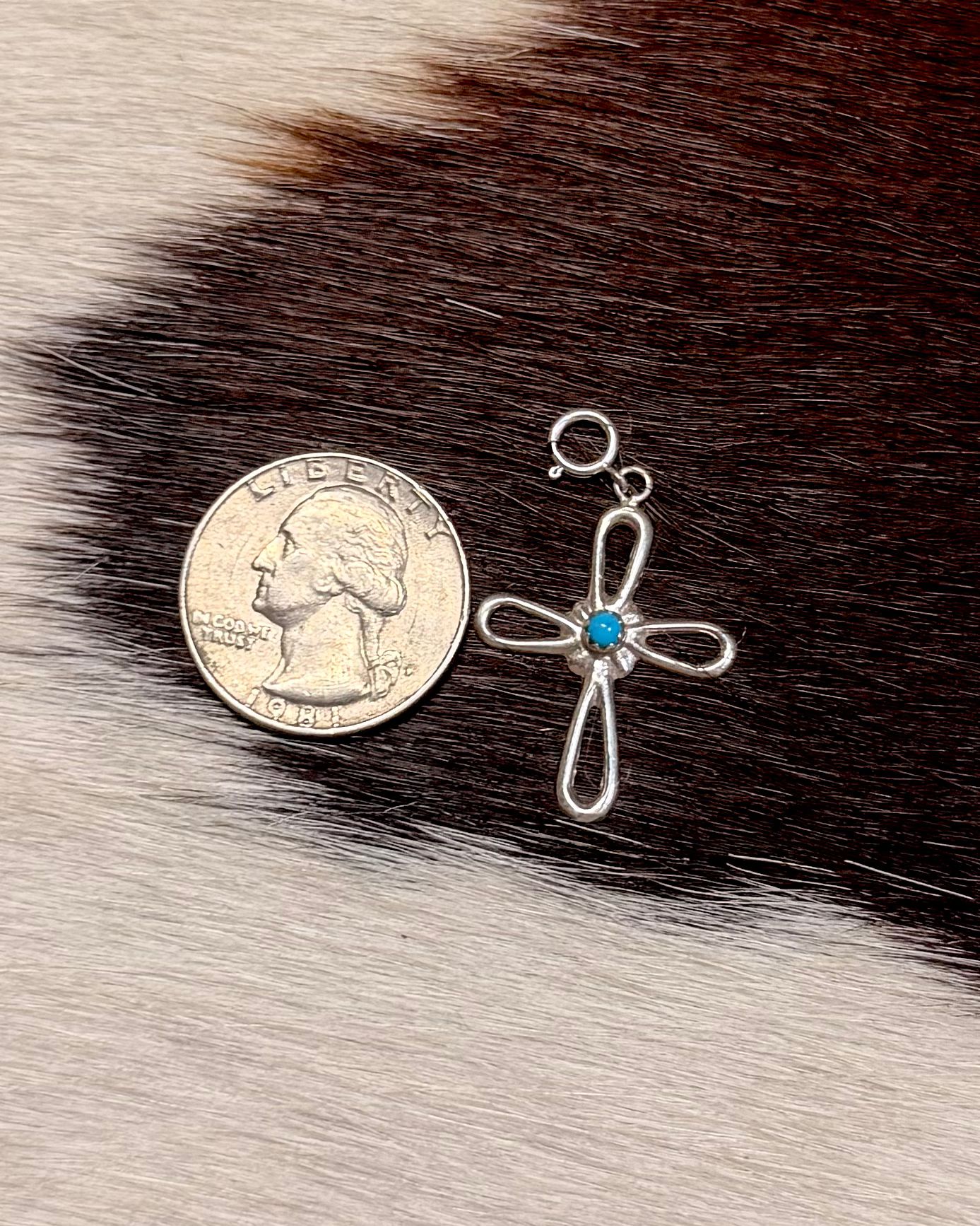 Silver Cross Turquoise Charm