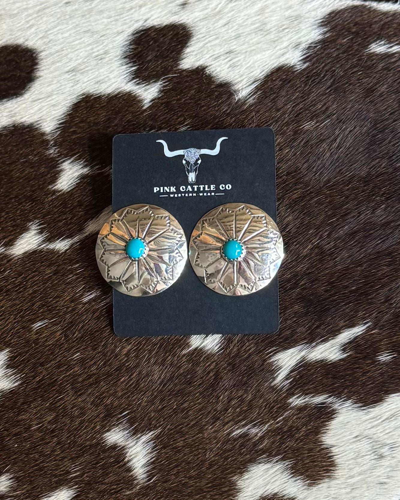 Round Turquoise Concho Earrings *Native