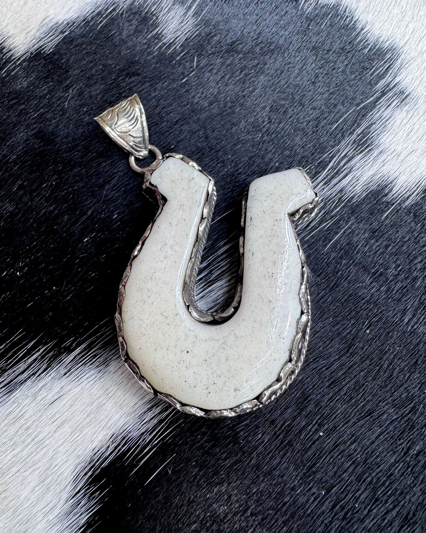 Carved Bone Horseshoe Pendant