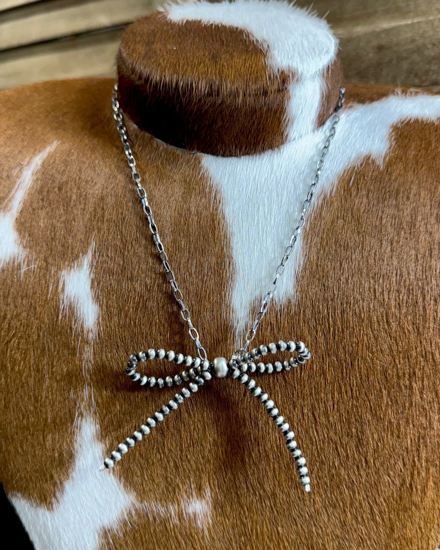 Sterling Pearl Bow Chain Necklace