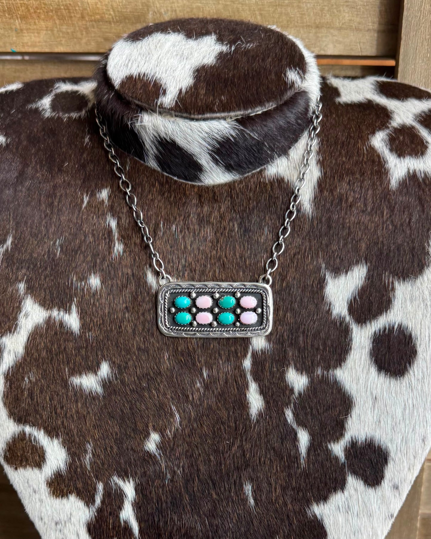 Kingman & Pink Pebbled Bar Necklace *Native