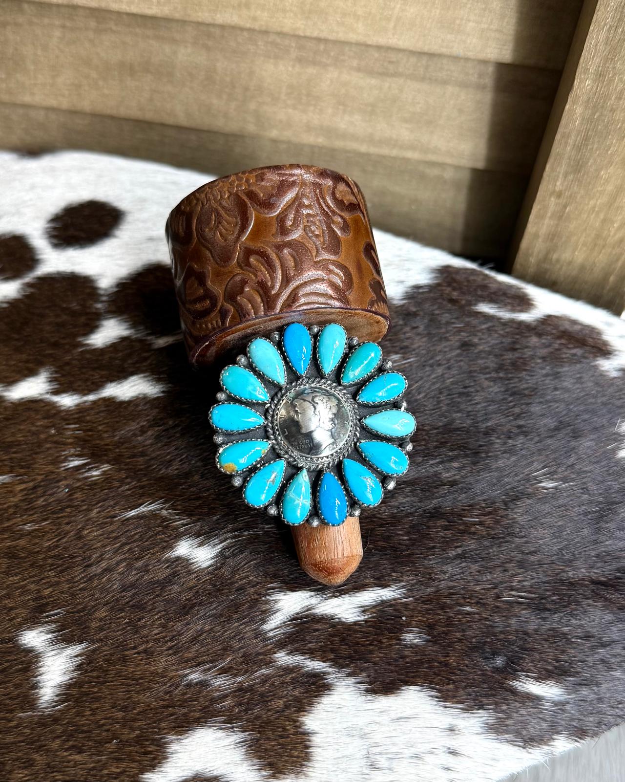 Turquoise 1945 Liberty Coin Cluster Ring *Native