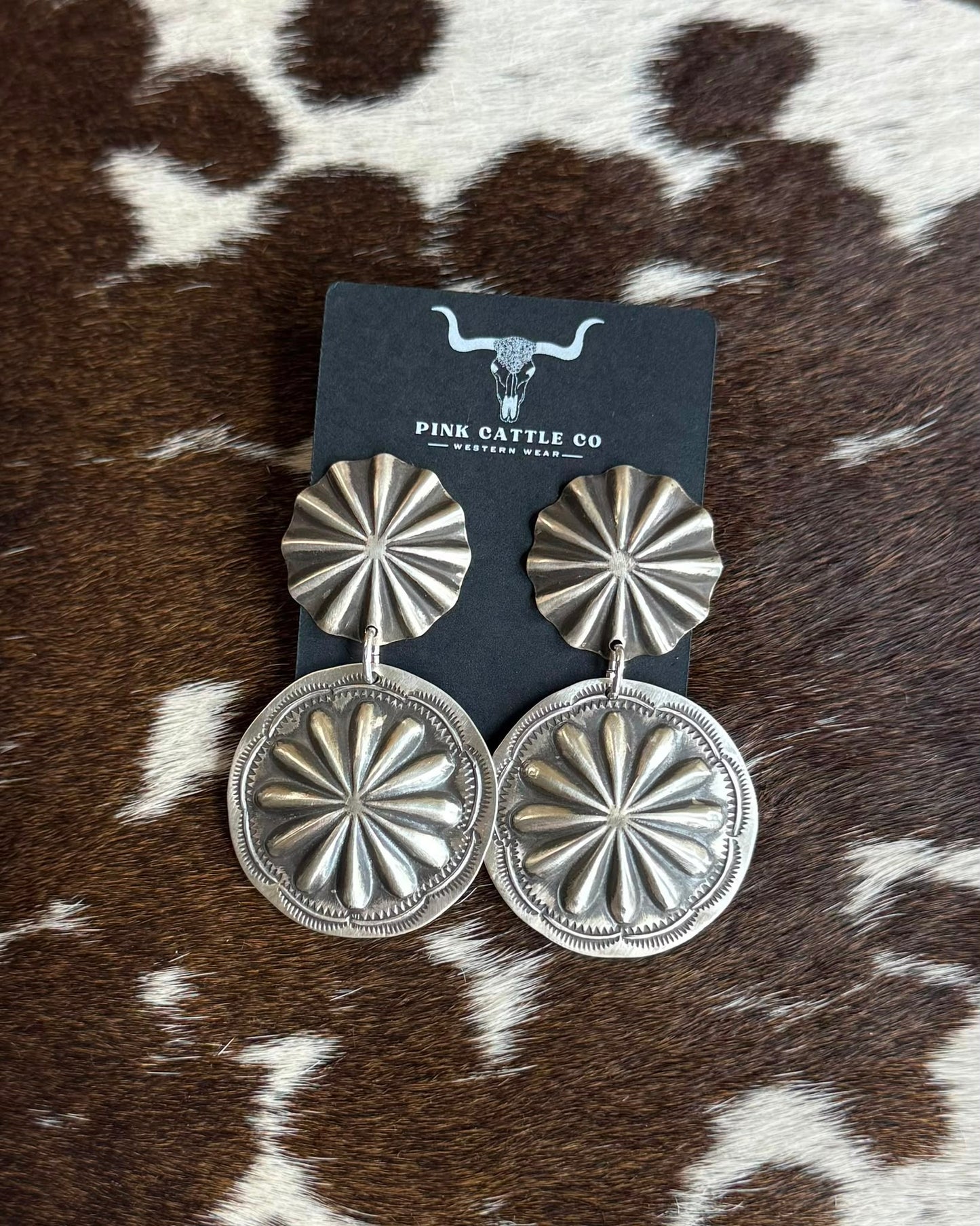 Sterling Double Concho Dangle Earrings