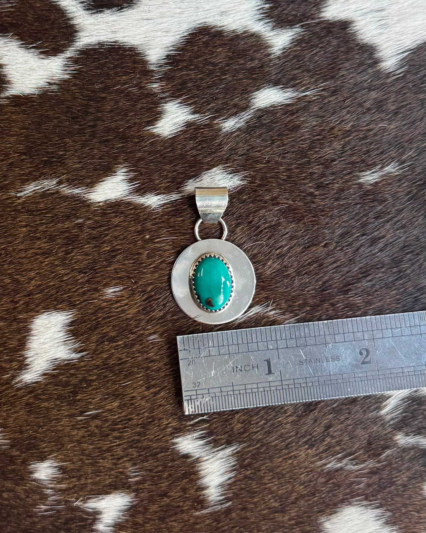 Sterling Circle Centered Turquoise Pendant *Native
