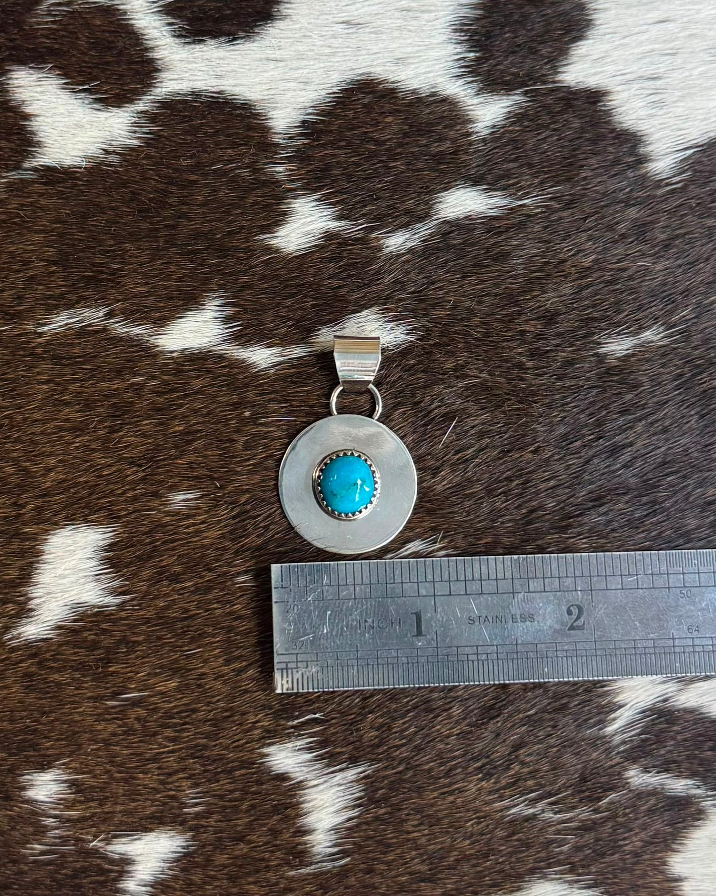 Sterling Circle Centered Turquoise Pendant *Native