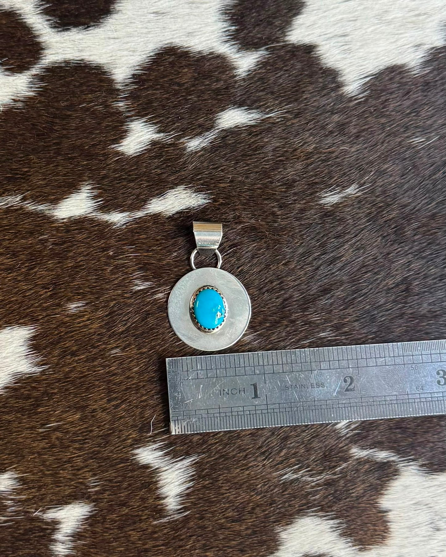 Sterling Circle Centered Turquoise Pendant *Native