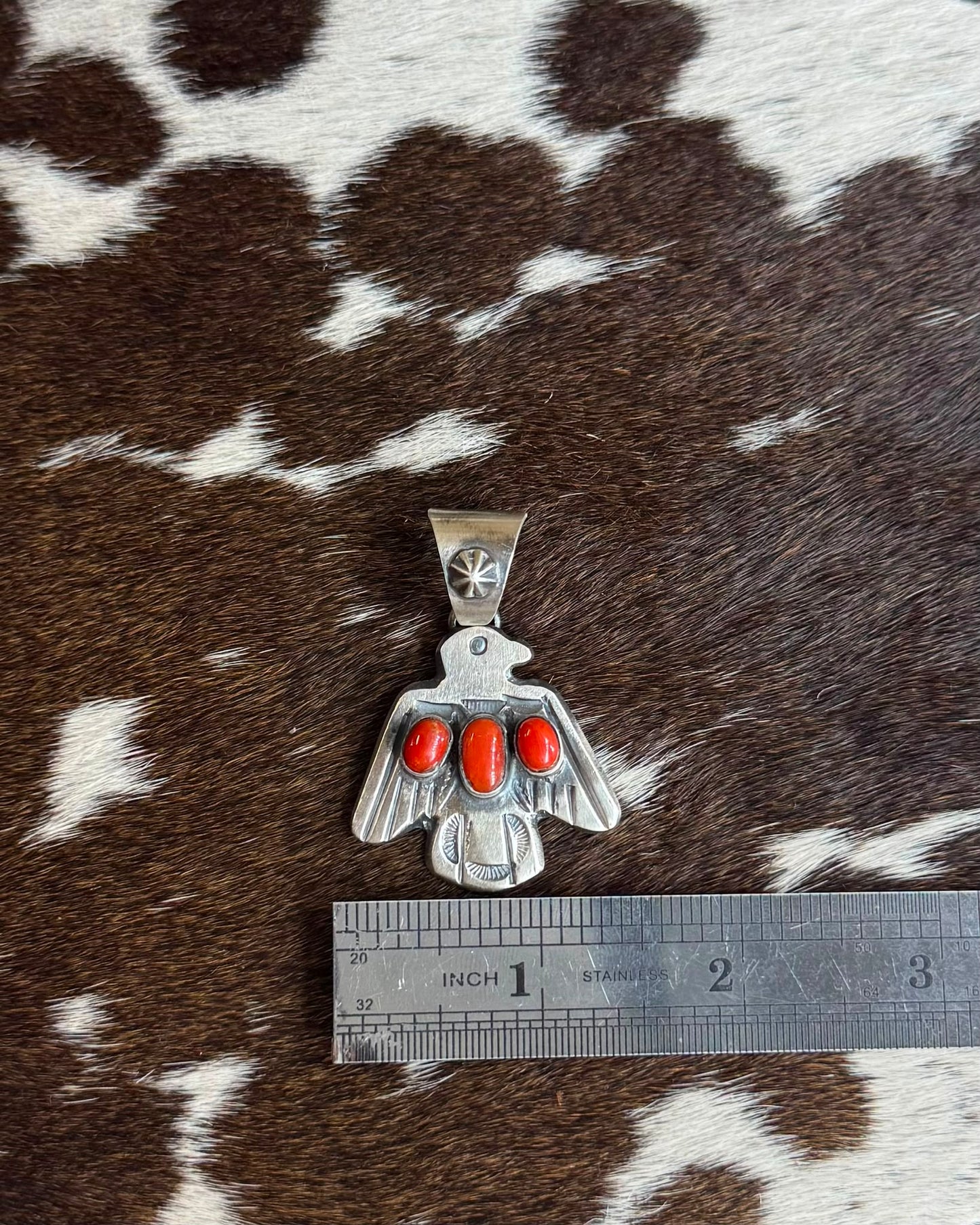 Thunderbird Coral 3 Stone Pendant *Native