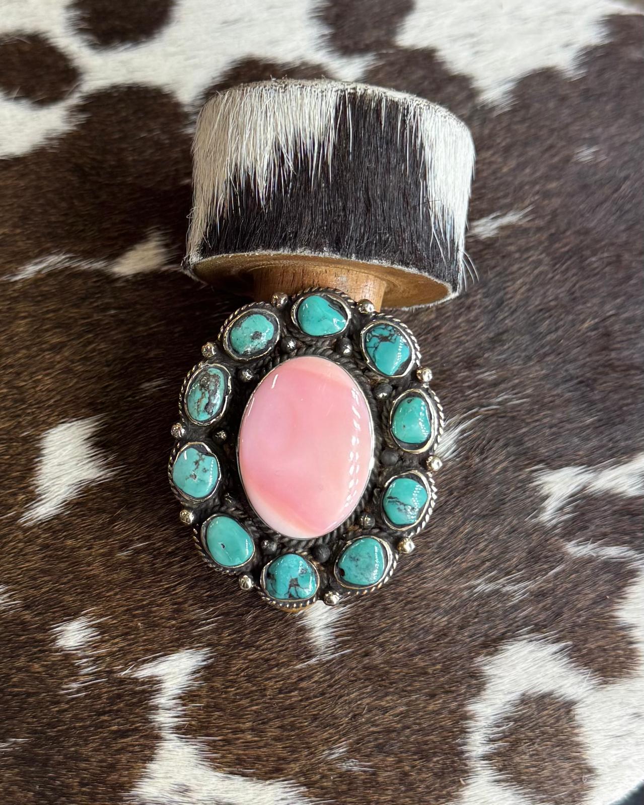 Pink Conch & Turquoise Cluster Ring *NonNative