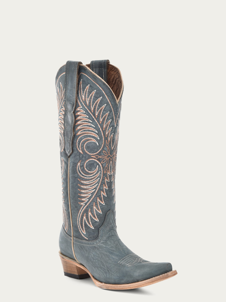 Distressed Blue Embroidery Boots