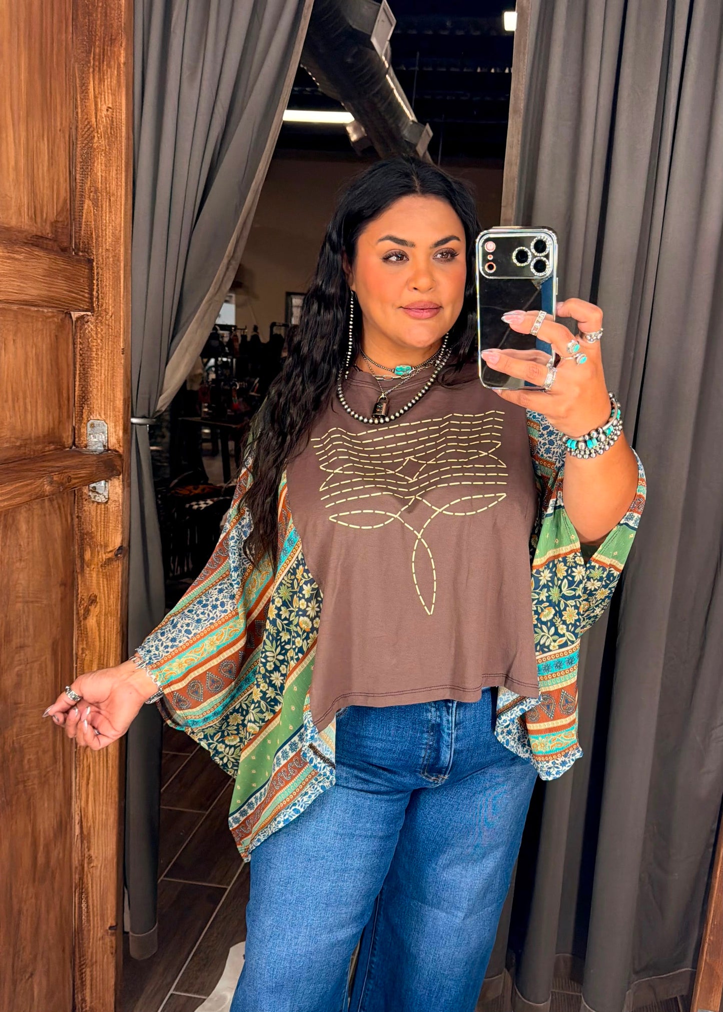 Brown Boot Stitch Poncho Tee