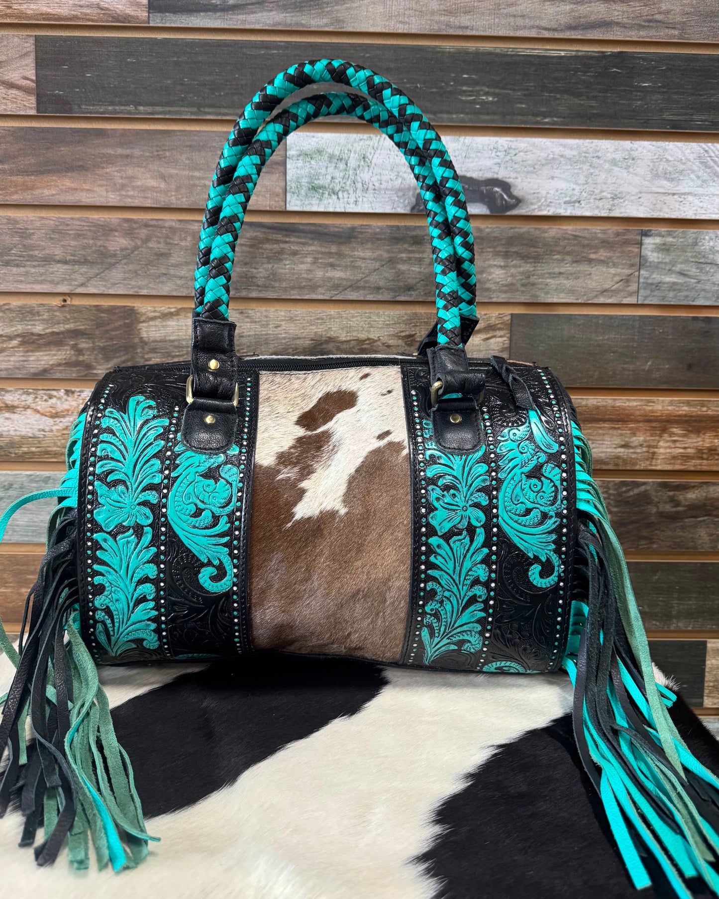 Tooled Fringe & Brown Cowhhide Bag