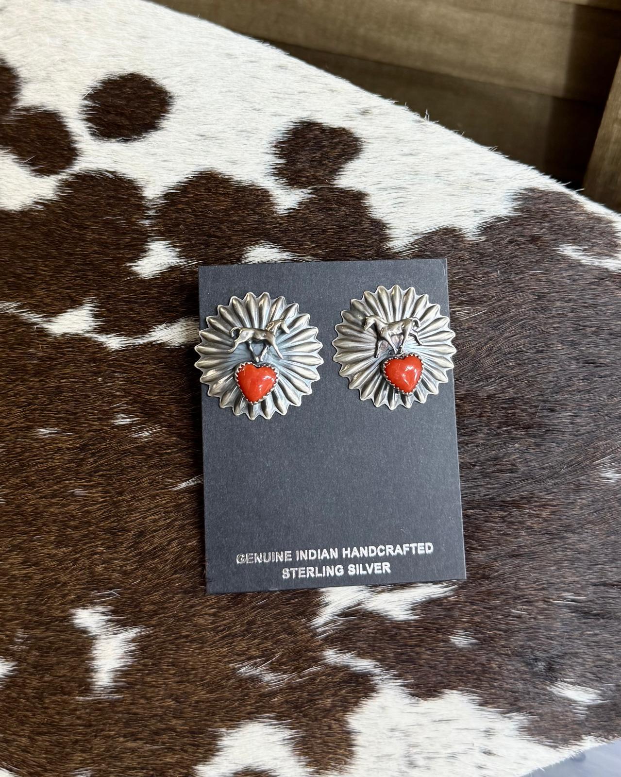 Coral Horse Concho Earrings *Native