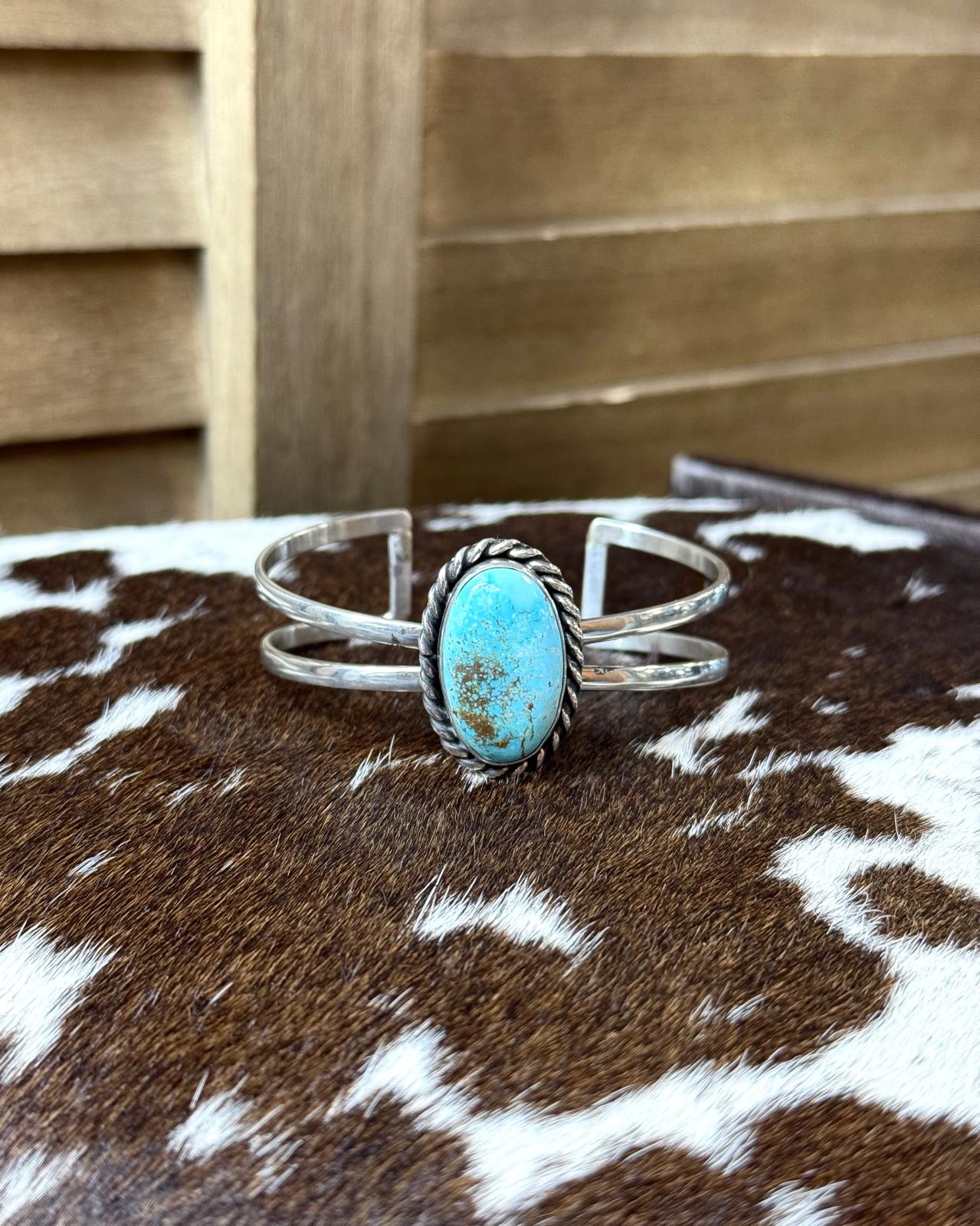 6" Sterling Rope-Edge Turquoise Cuff *Native