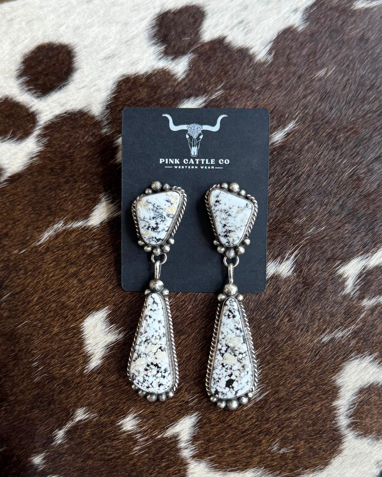 White Buffalo Double Stone Dangle Earrings *Native