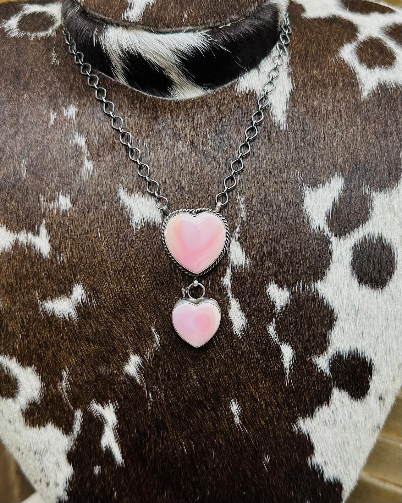 Double Pink Conch Heart Lariat