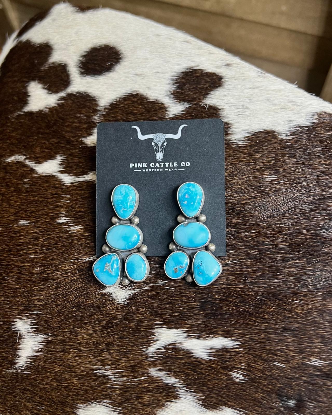 Blue 4 Stone Cluster Earrings