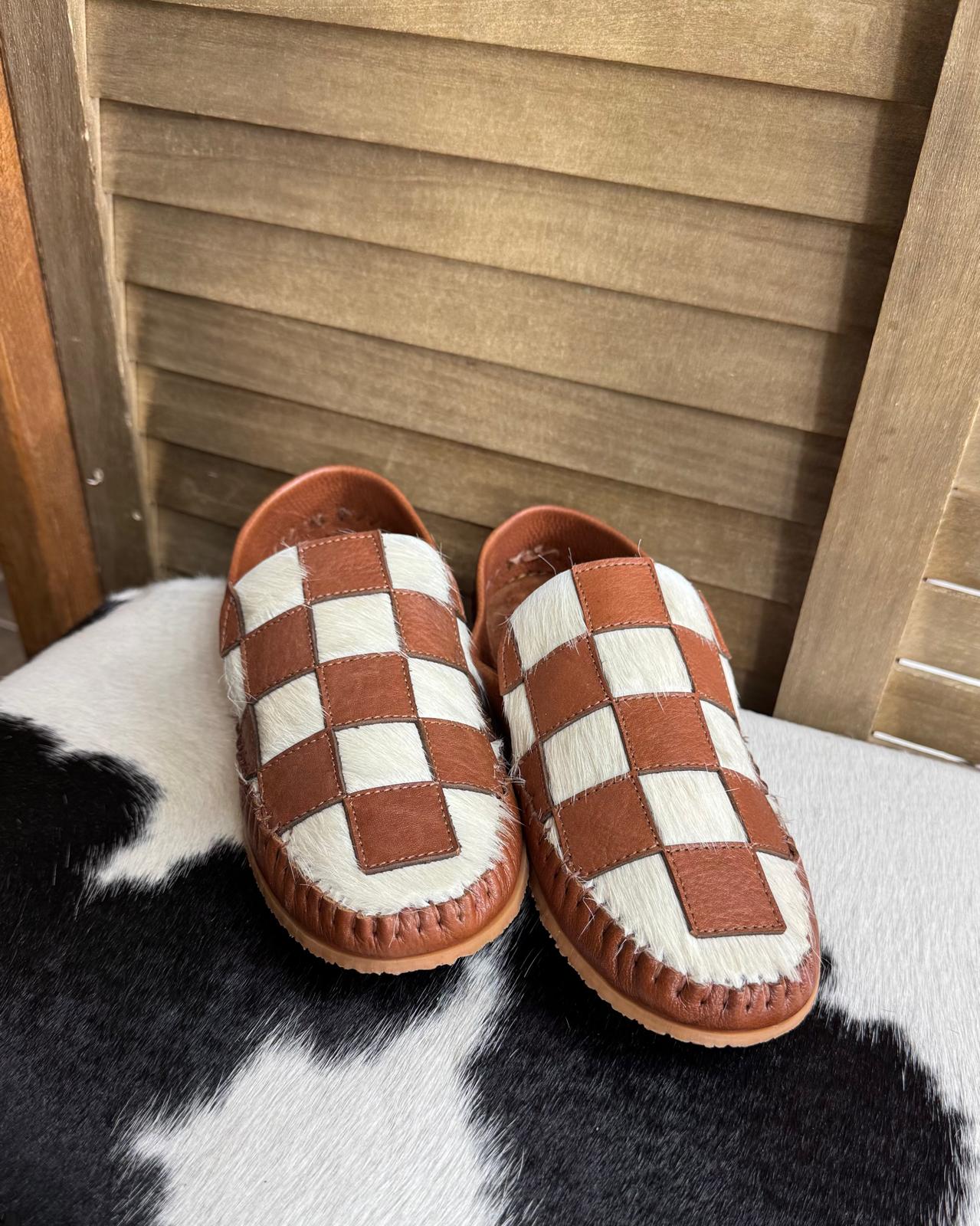 Brown Hair on Hide Checkered Mocassin