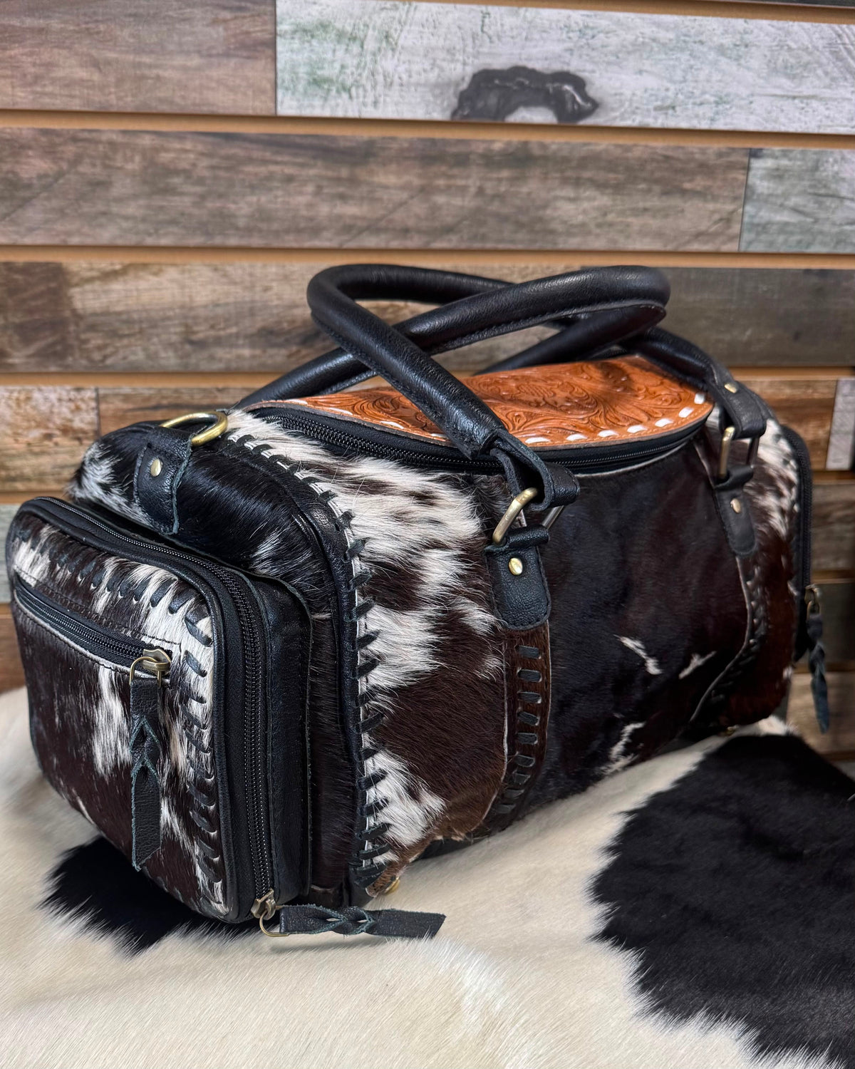 Black Saddle Cowhide Weekender