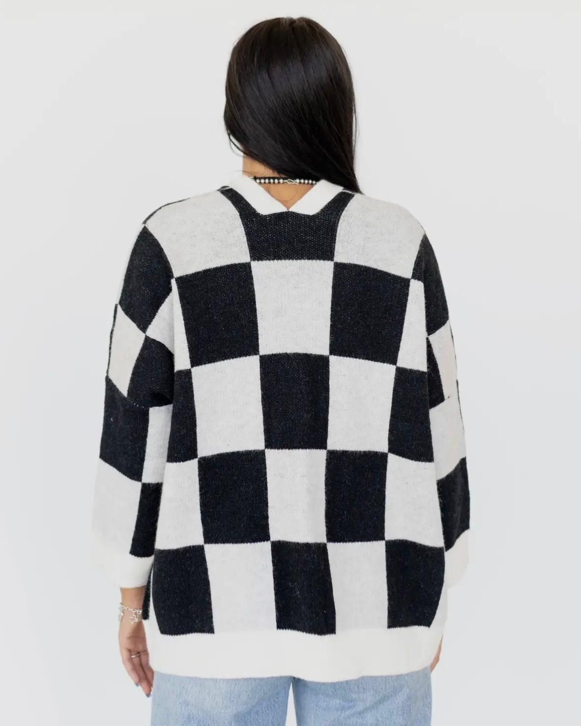Giddy-Up Checkered Oversized Cardigan
