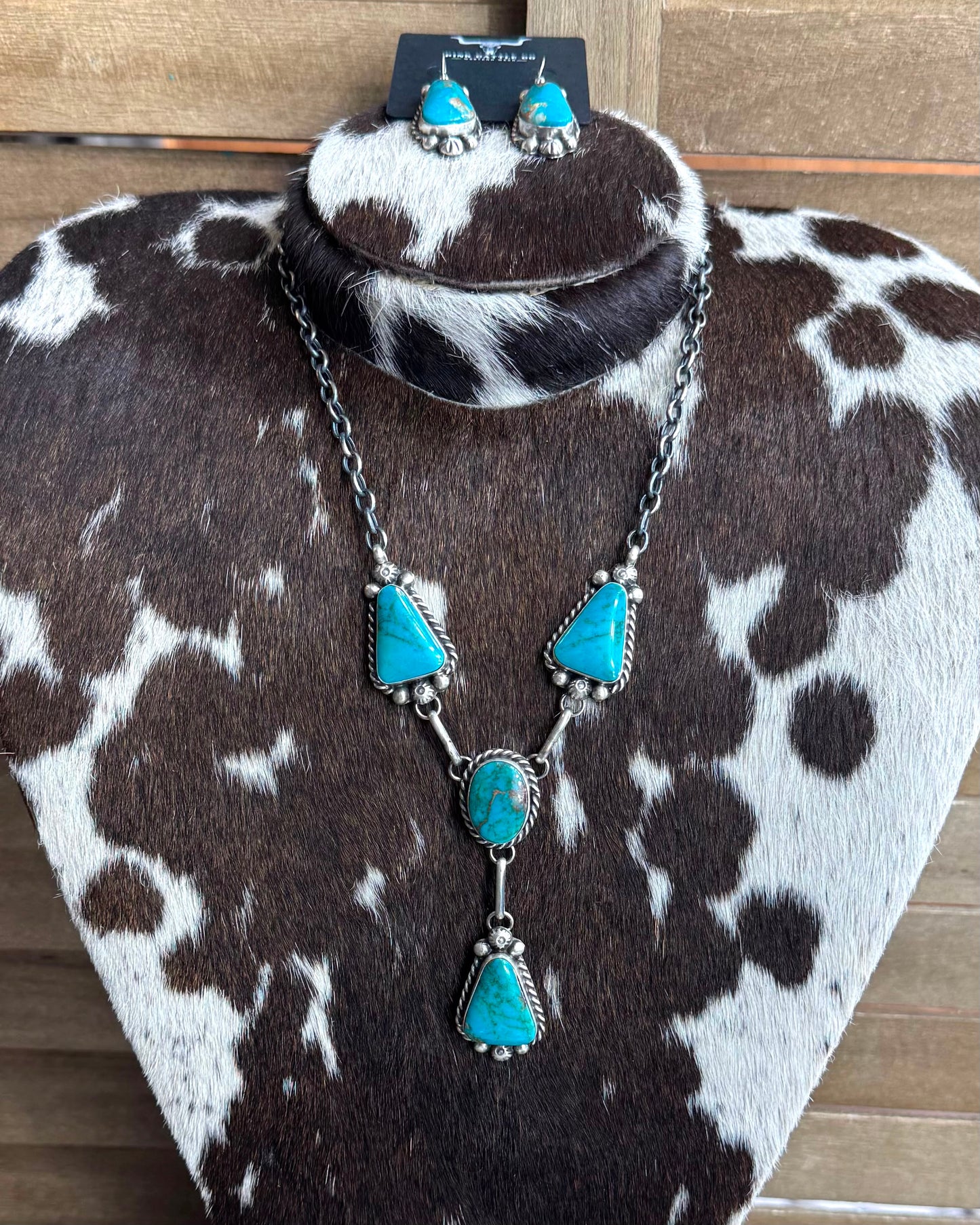Turquoise 4 Stone Lariat Necklace Set *Native