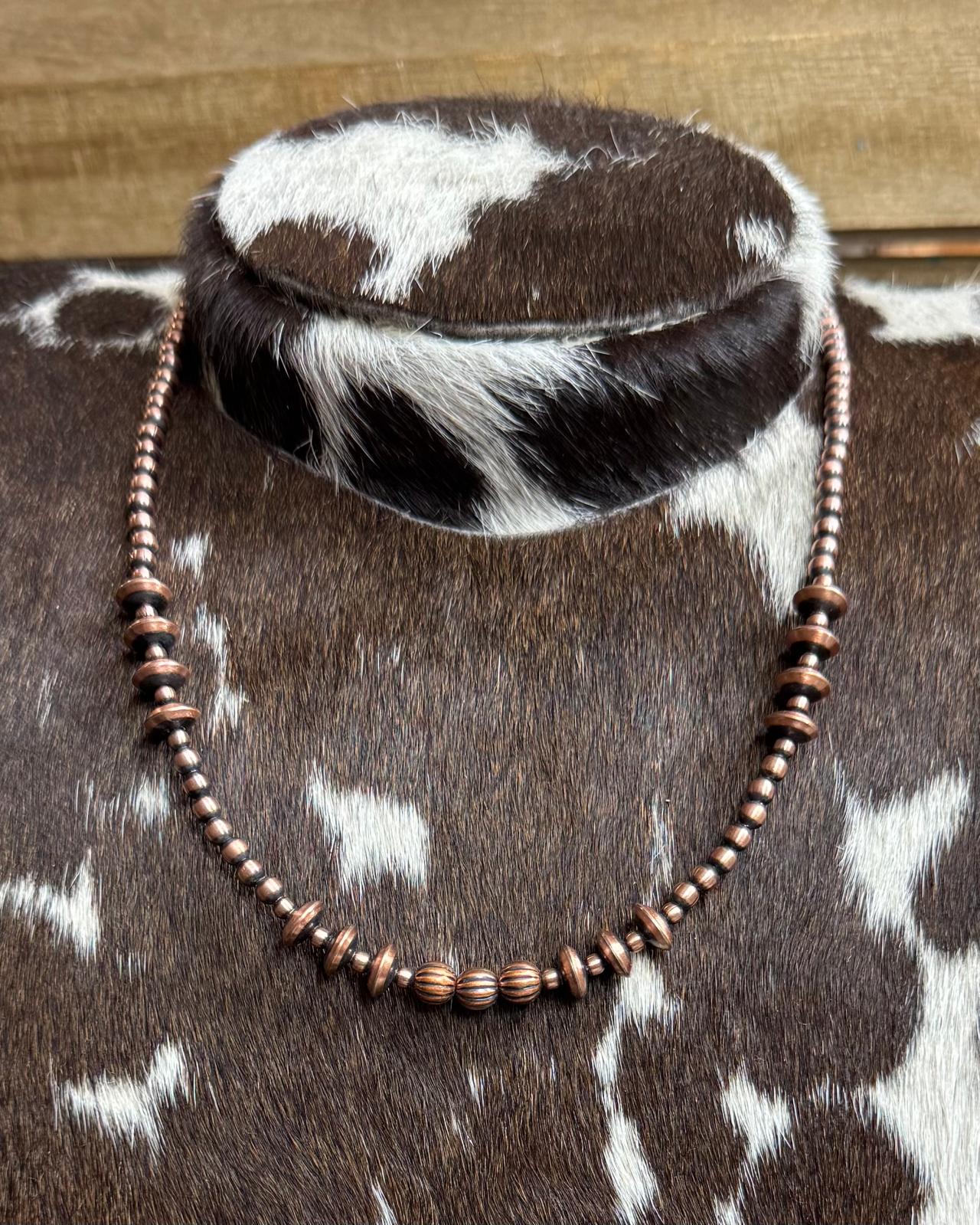 16" All Copper Pumpkin Bead Necklace