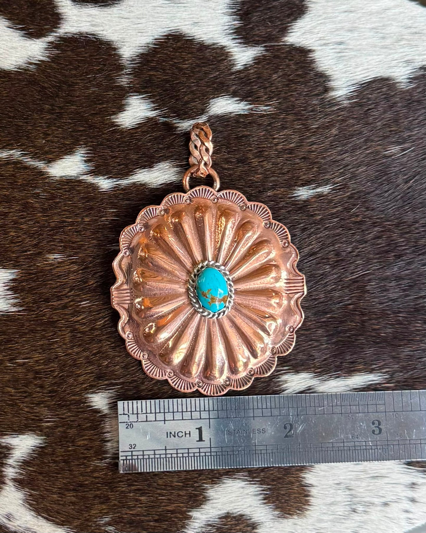 Copper Turquoise Concho Pendant *Native