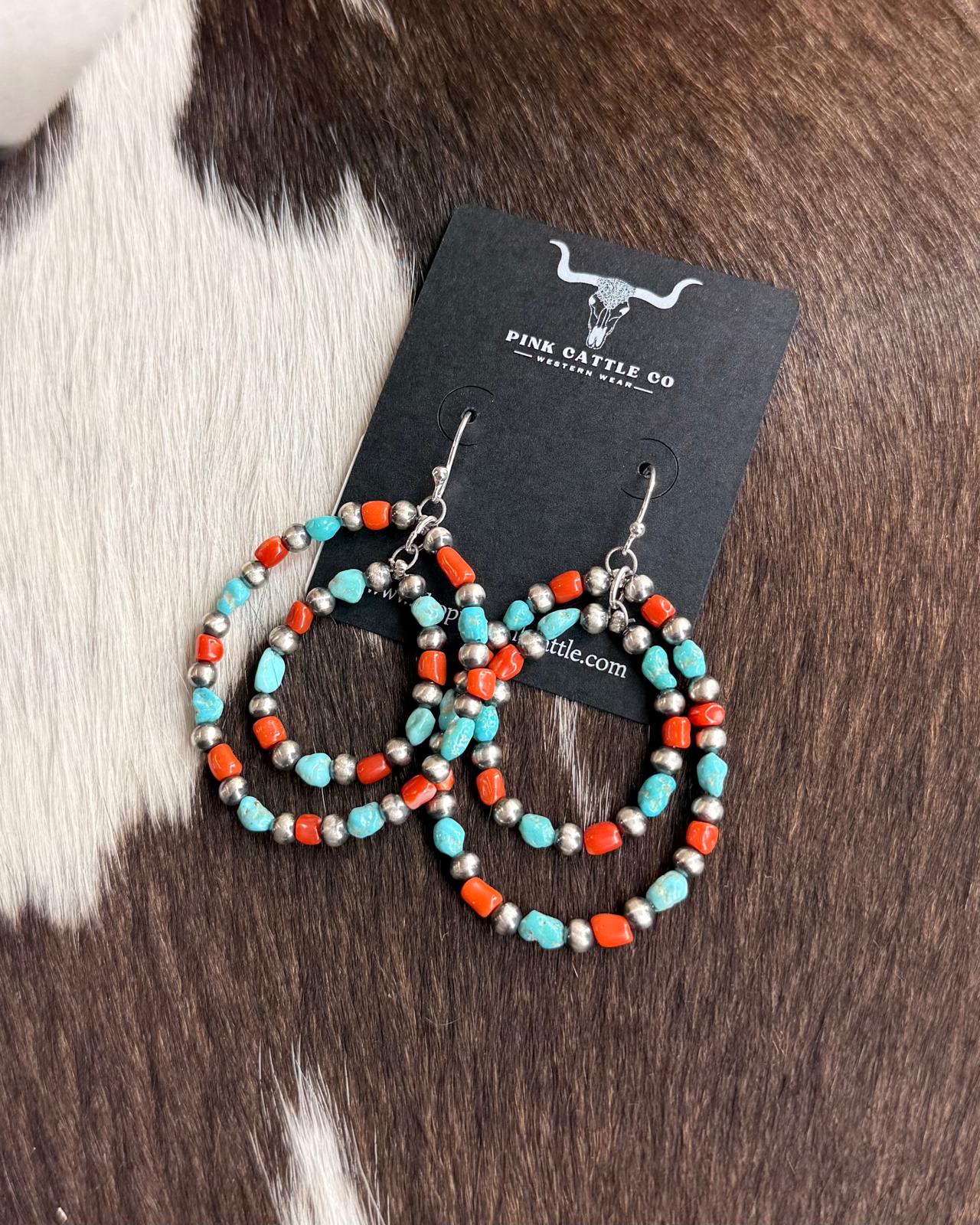 Turquoise & Spiny Double Hoop Earrings