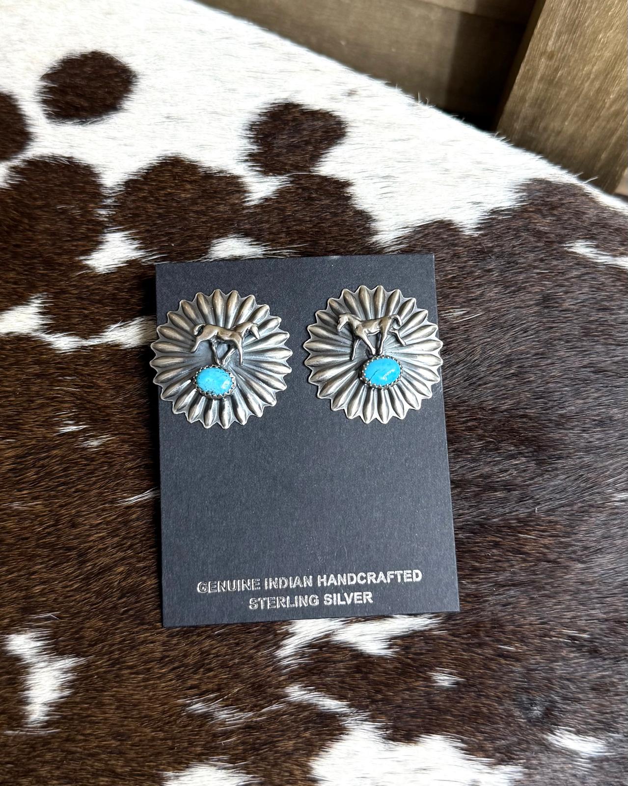 Sterling Kingman Horse Concho Earrings *Native